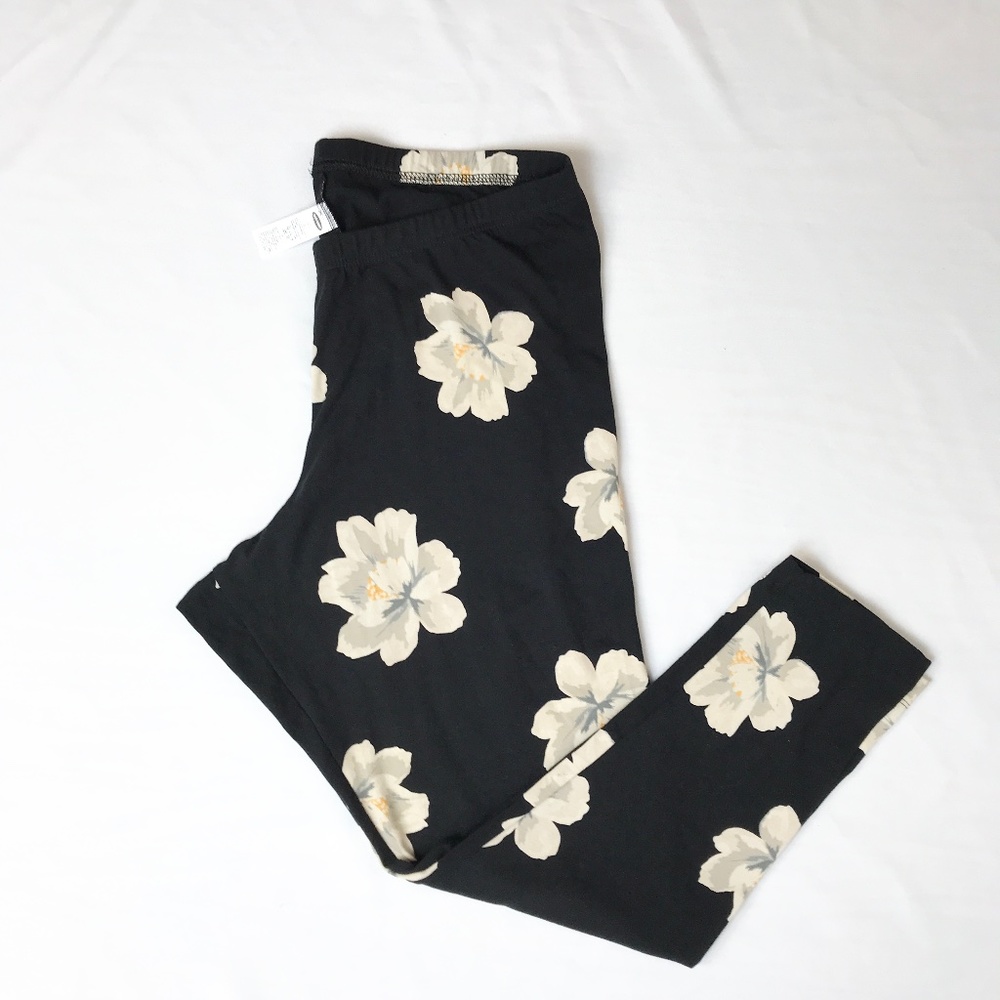 Black Legging With Cream Floral Print XXL Old Navy Cotton Spandex Full Length
